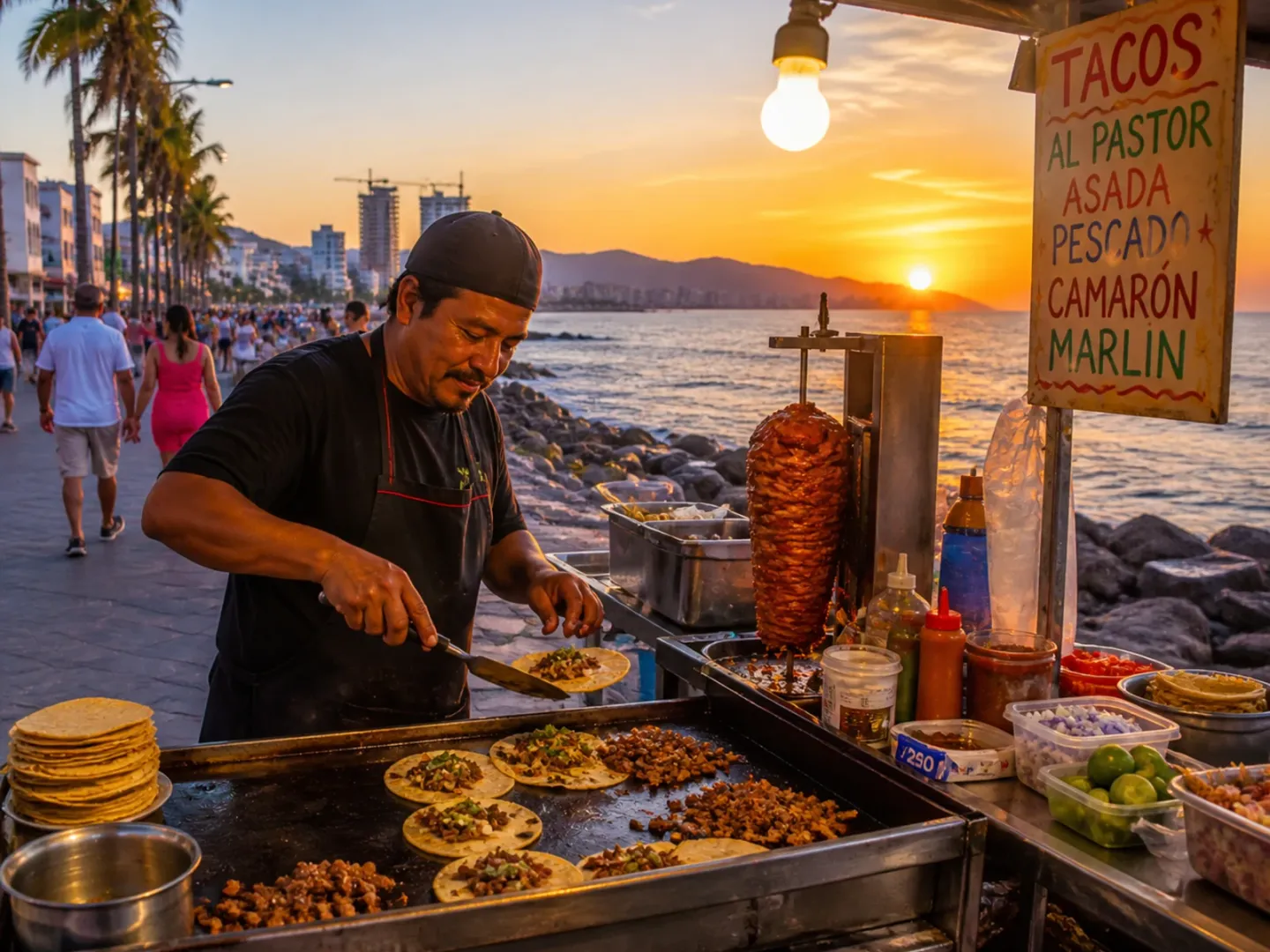 Sunset taco stand on the Mexican Pacific coast