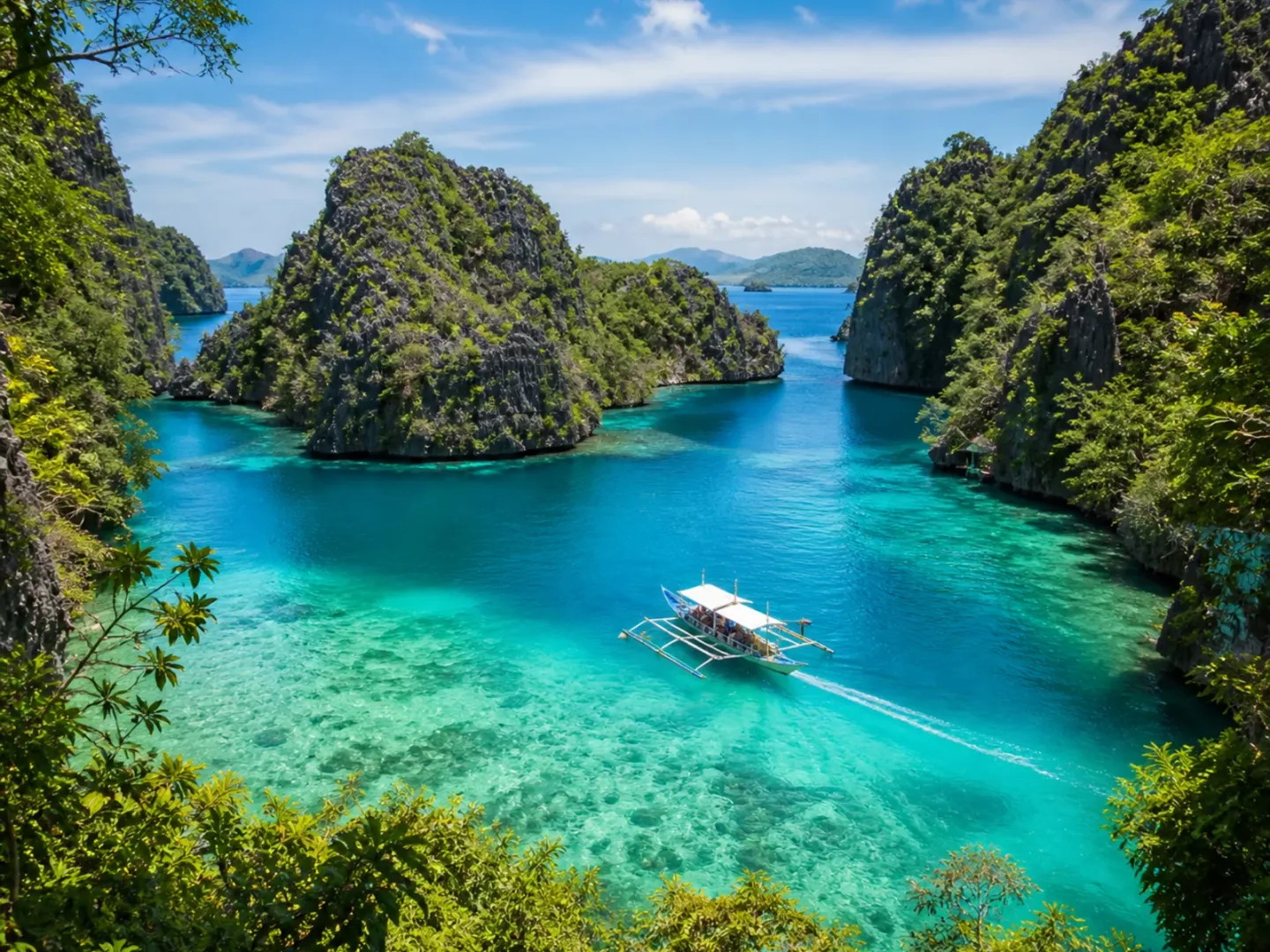 Tropical lagoon between limestone cliffs, Palawan