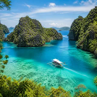 Tropical lagoon between limestone cliffs, Palawan