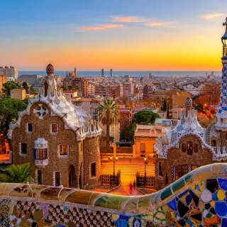 Park Güell at sunset overlooking Barcelona