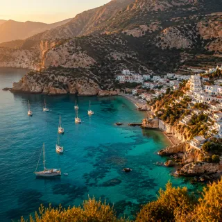 Cliffside Mediterranean village above a turquoise bay