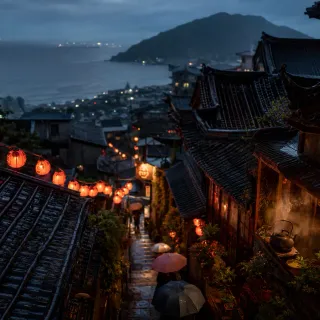 A coastal town in Taiwan at dusk
