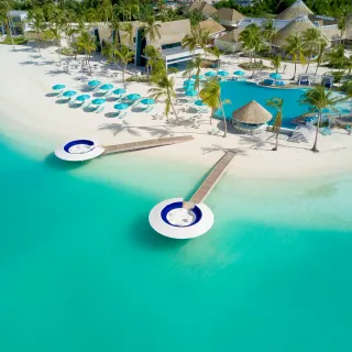 Aerial view of Kandima Maldives overwater villas