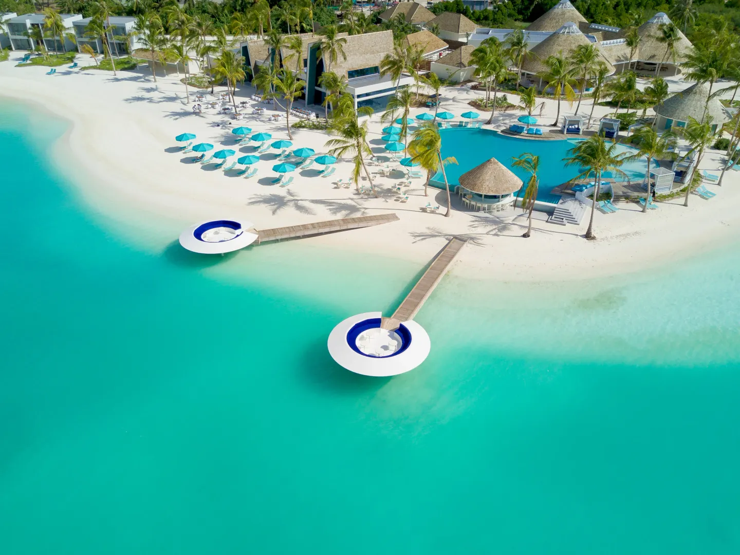 Aerial view of Kandima Maldives overwater villas