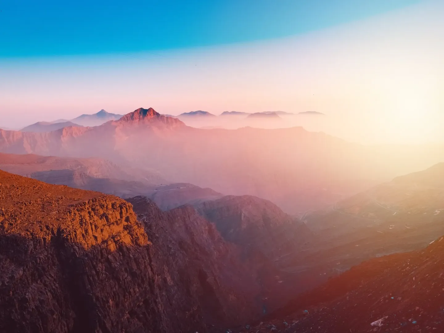Sunset over the Jebel Jais mountains, Ras Al Khaimah