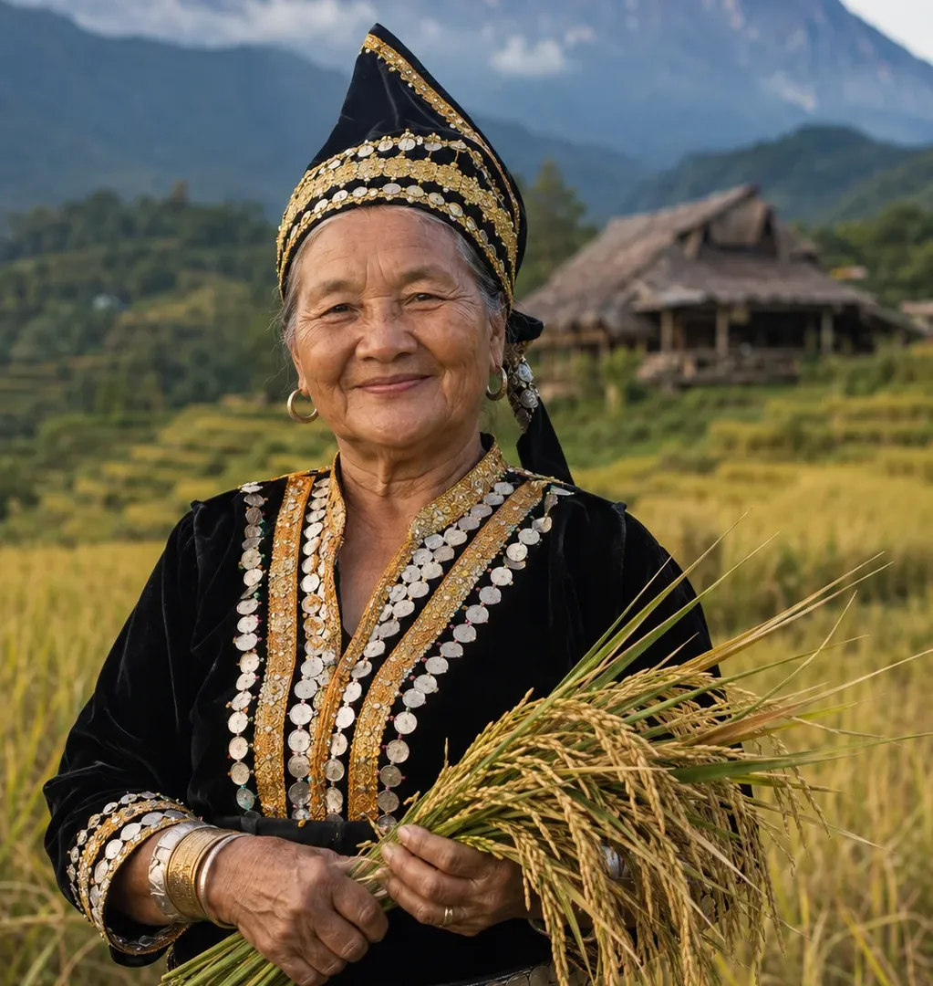 A farmer in the terraced fields of Sabah