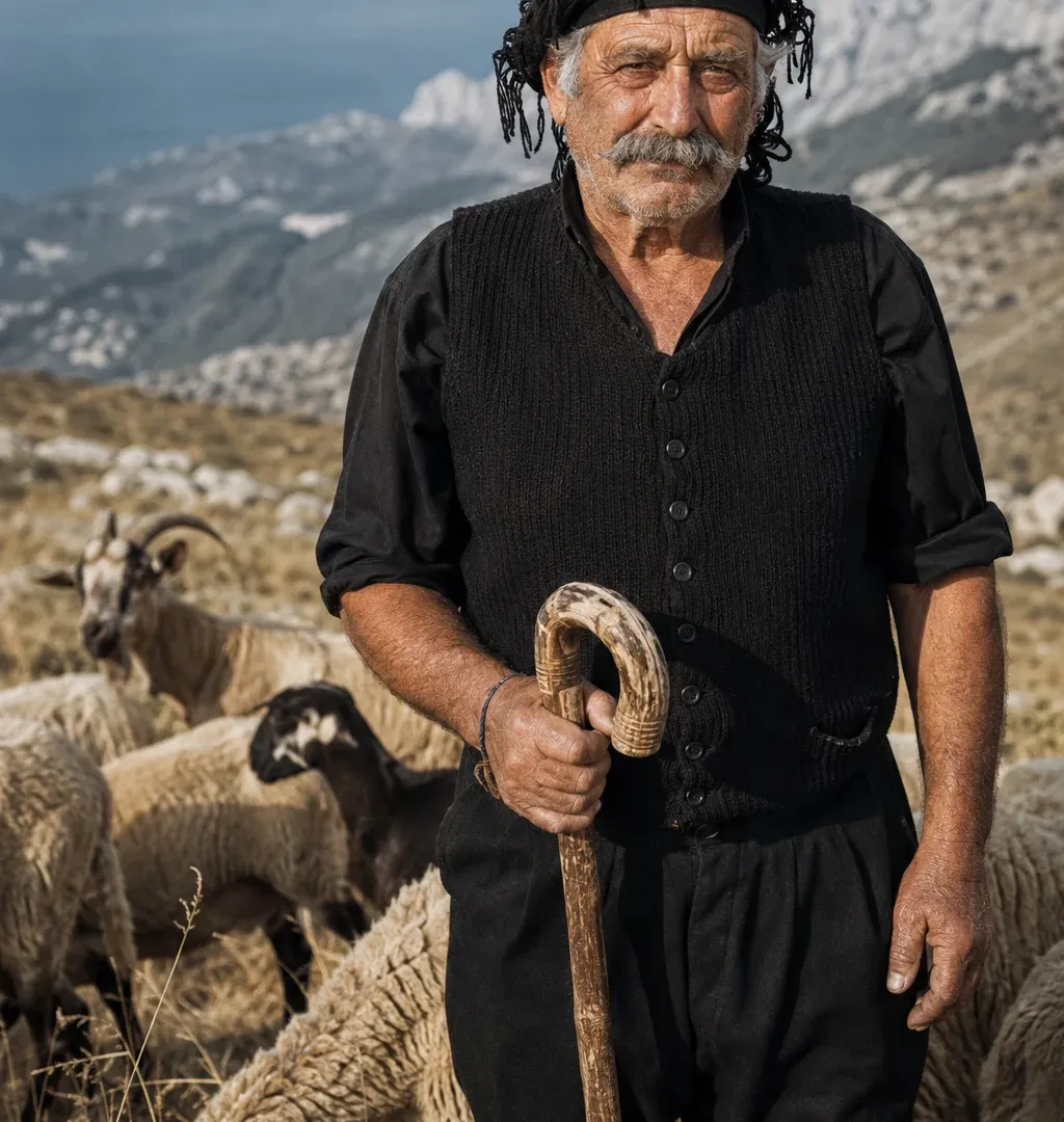 A shepherd on a rugged hillside in Crete