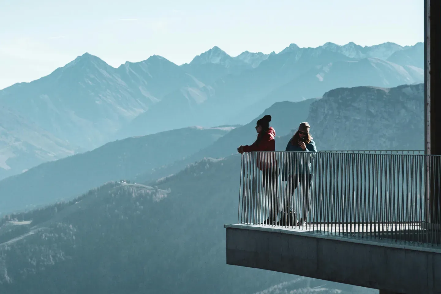 Visitors on a mountain viewing platform