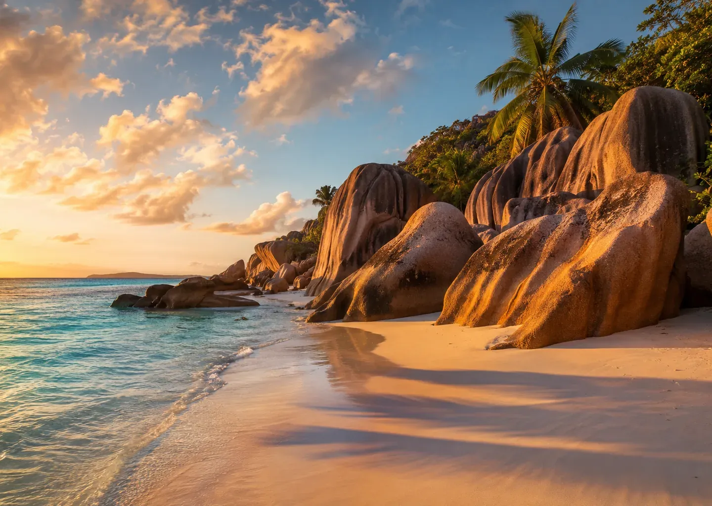 Granite boulders on a turquoise Seychelles beach