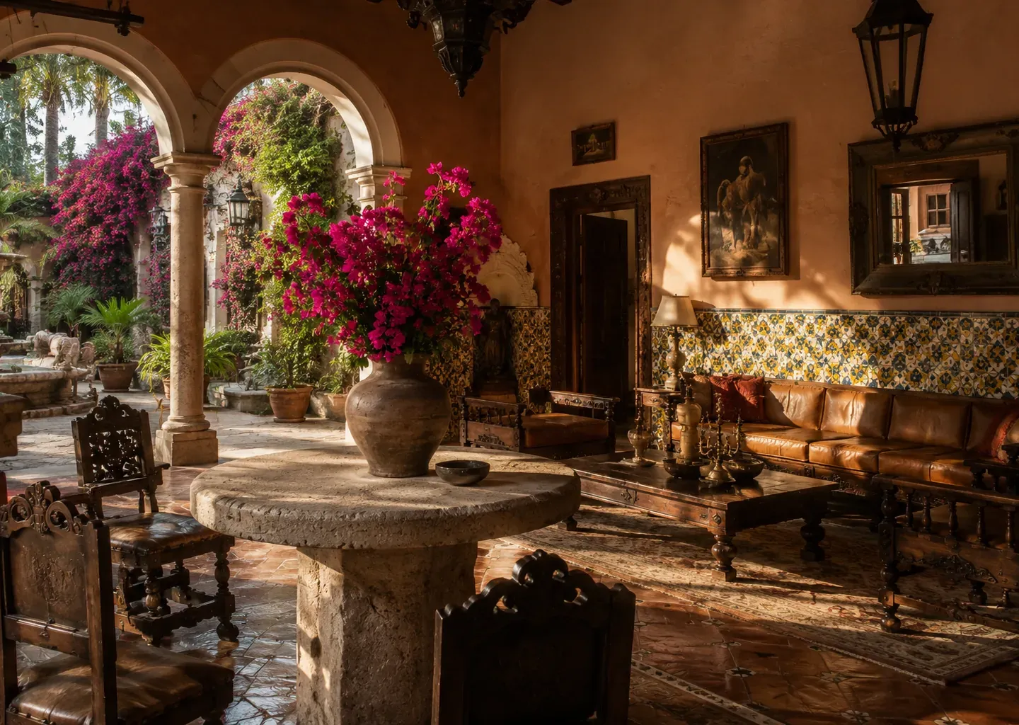 Ornately tiled Moroccan riad interior