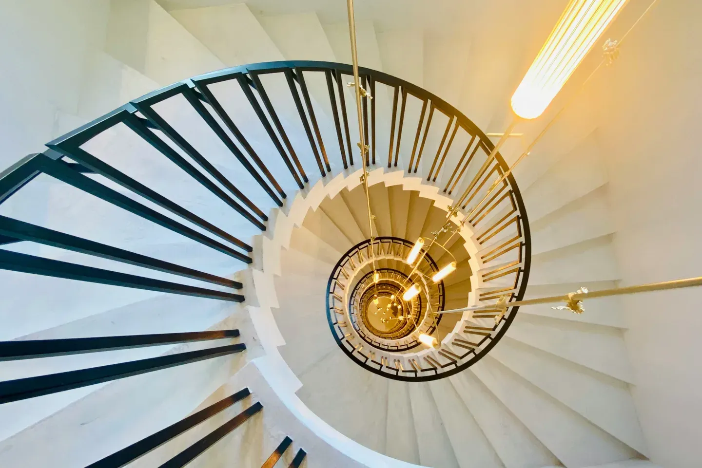 Top-down view of a spiral staircase