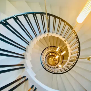 Top-down view of a spiral staircase