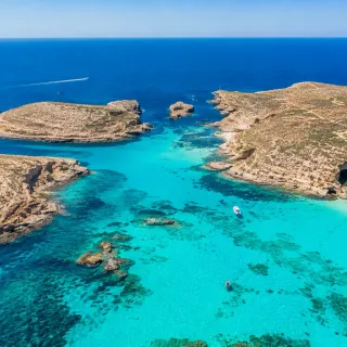 Aerial of a turquoise tropical atoll